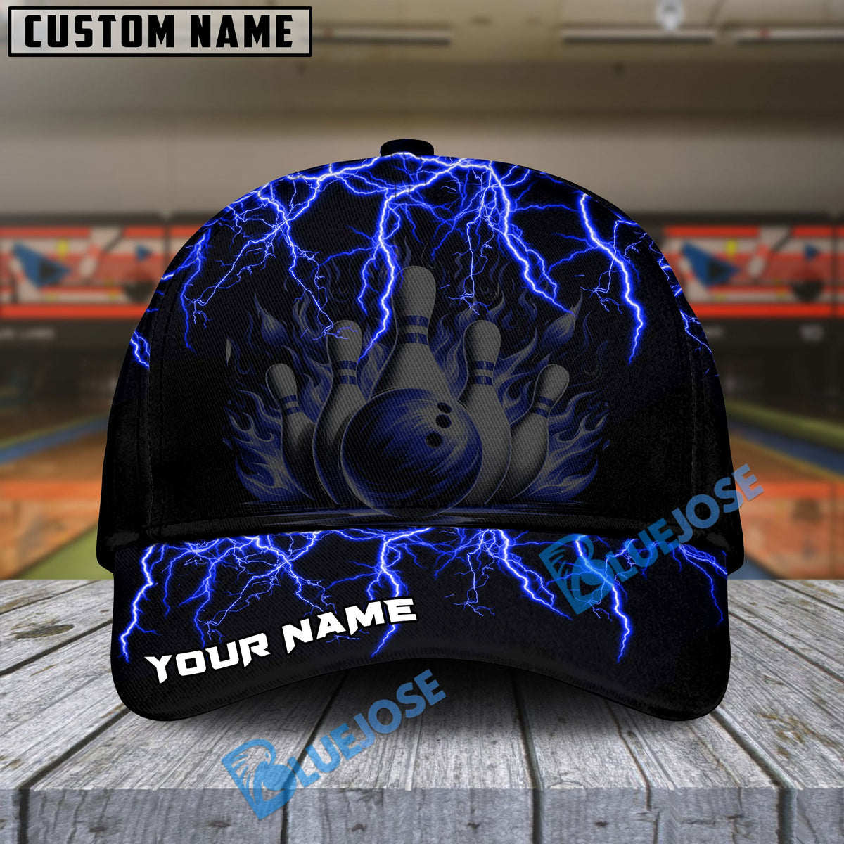 BlueJoses Bowling And Pins Thunder Storm Pattern Multicolor Personalized Name Cap
