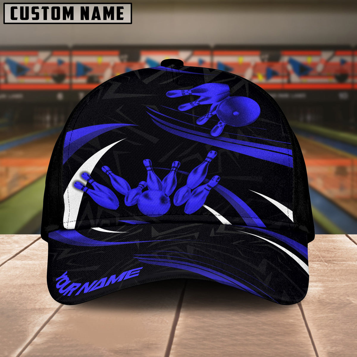 BlueJoses Bowling And Pins Bling Bling Shiny Multicolor Personalized Name Cap