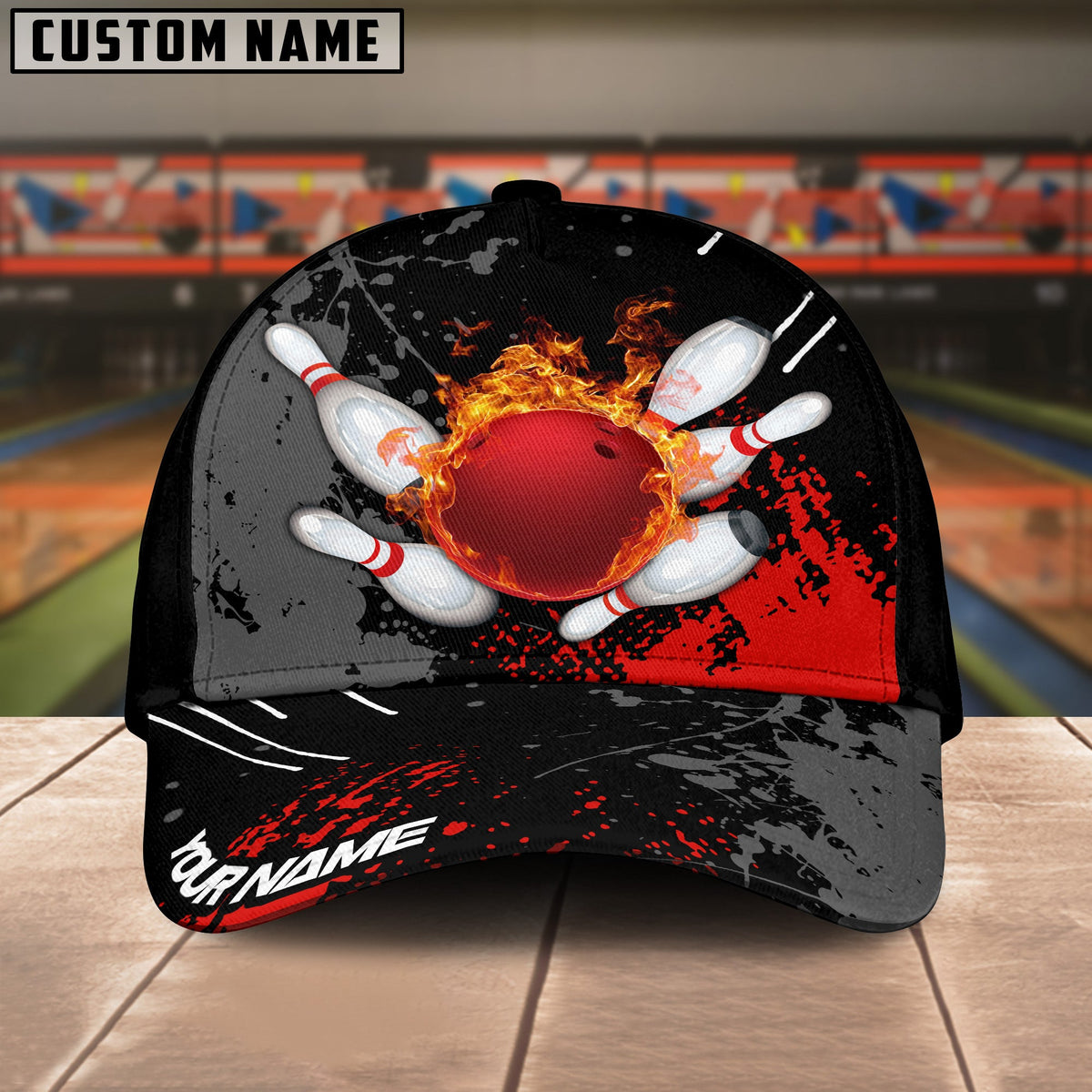 BlueJoses Bowling And Pins Paint Fire Multicolor Personalized Name Cap