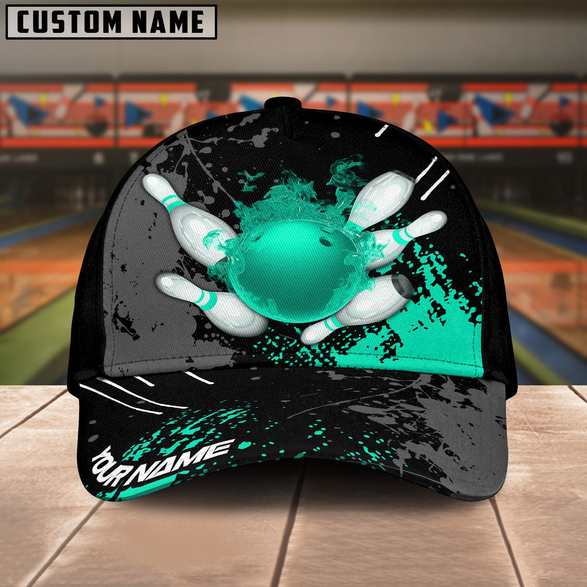BlueJoses Bowling And Pins Paint Fire Multicolor Personalized Name Cap