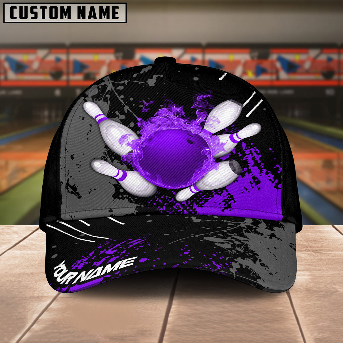 BlueJoses Bowling And Pins Paint Fire Multicolor Personalized Name Cap