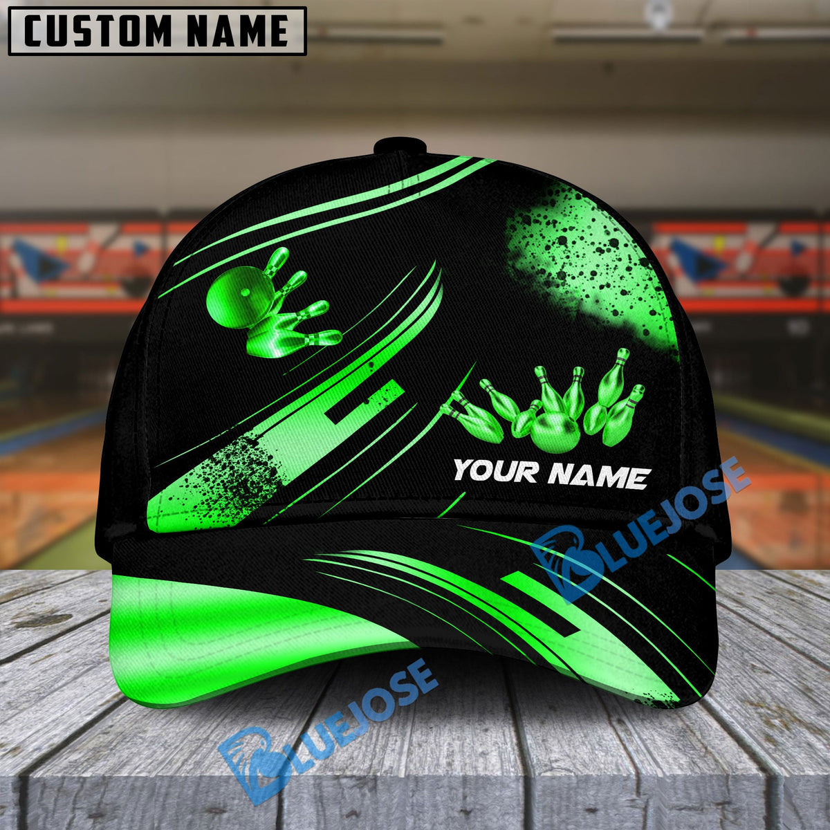BlueJoses Bowling And Pins Ultimate Golden Multicolor Personalized Name Cap