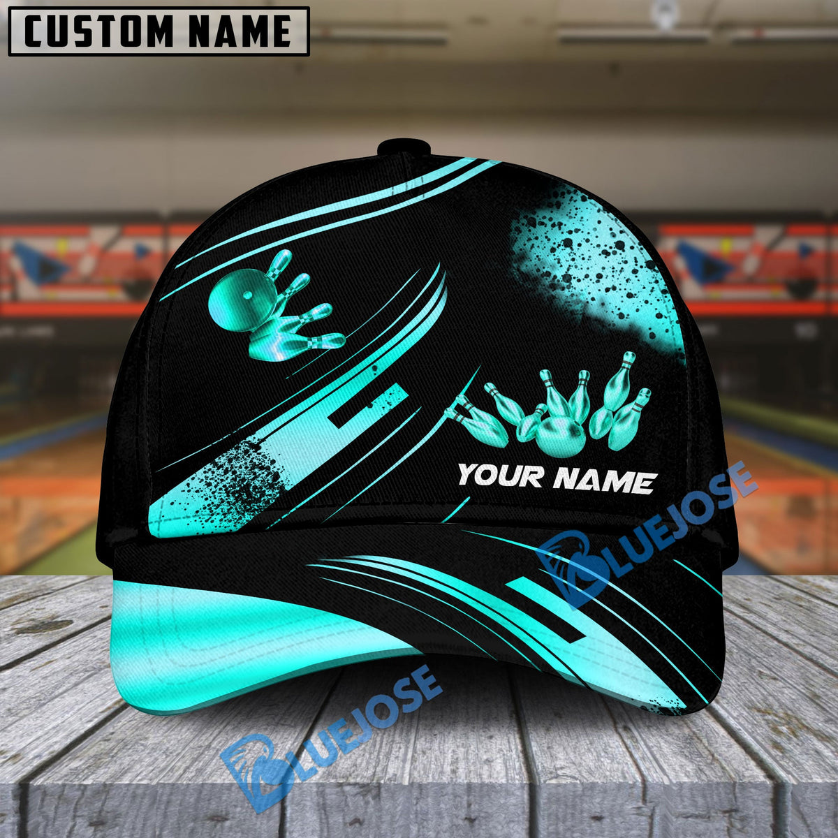 BlueJoses Bowling And Pins Ultimate Golden Multicolor Personalized Name Cap