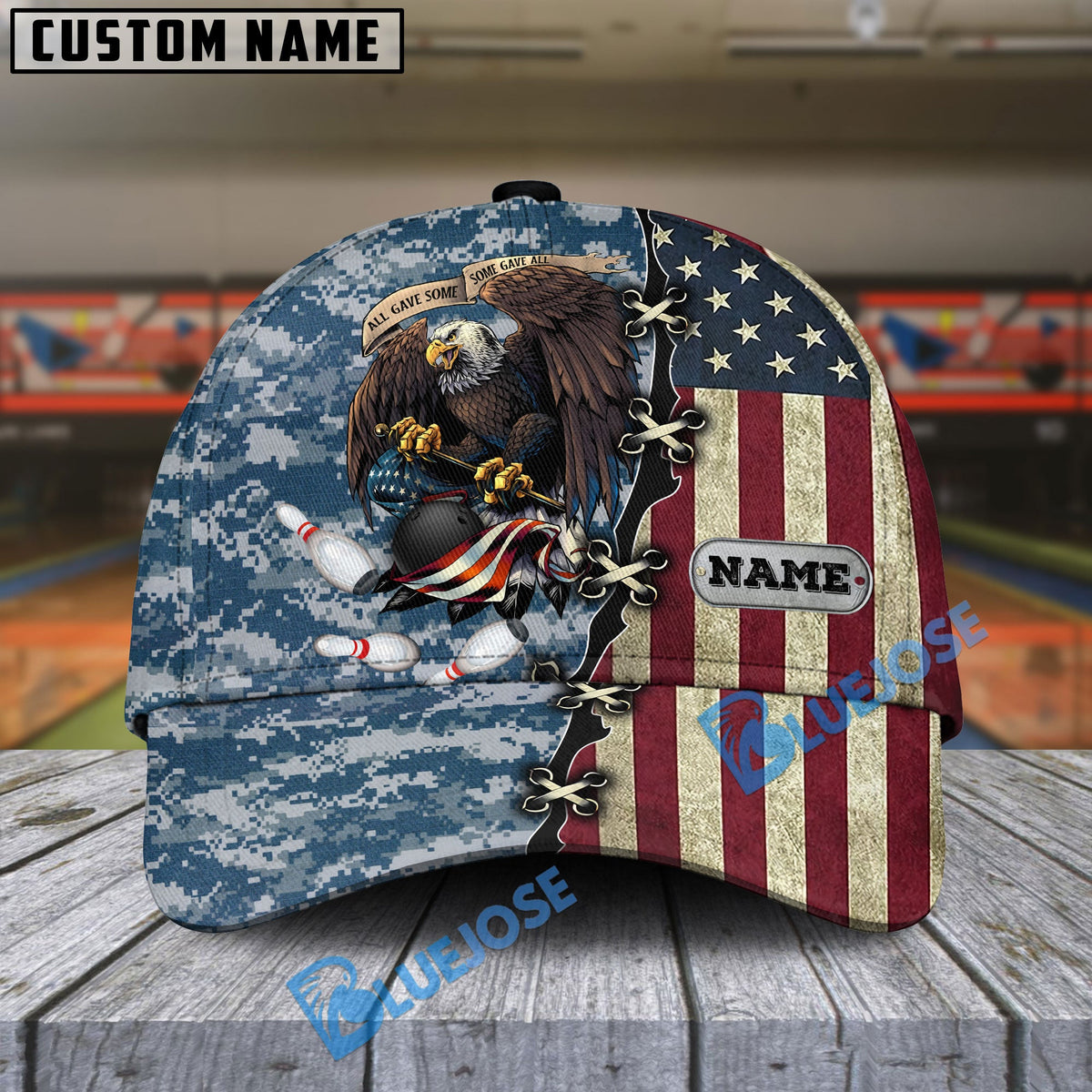 BlueJoses Bowling And Pins  Eagles Army Multicolor Personalized Name Cap
