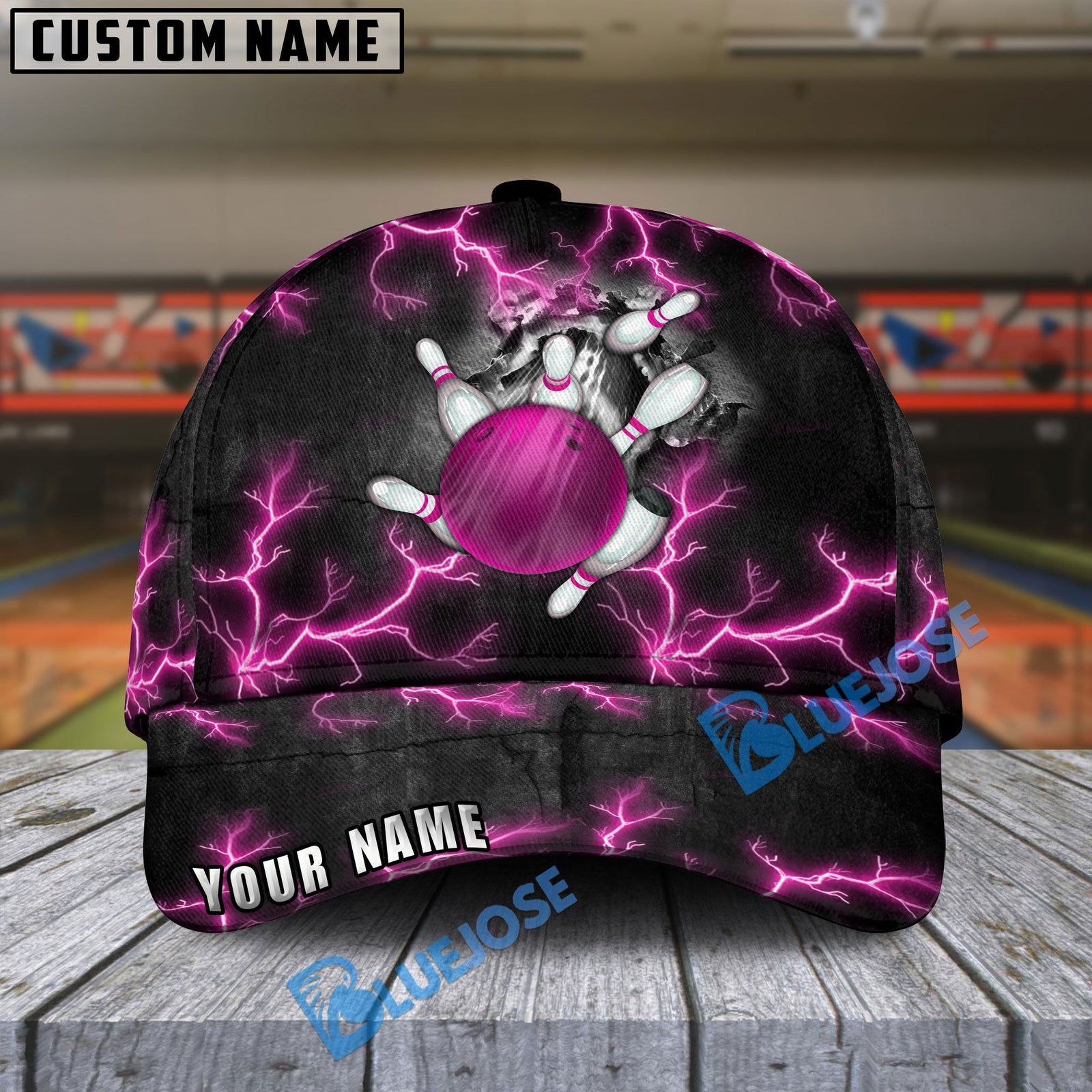 BlueJoses Bowling And Pins The Power Of The God Of Thunder Multicolor Personalized Name Cap
