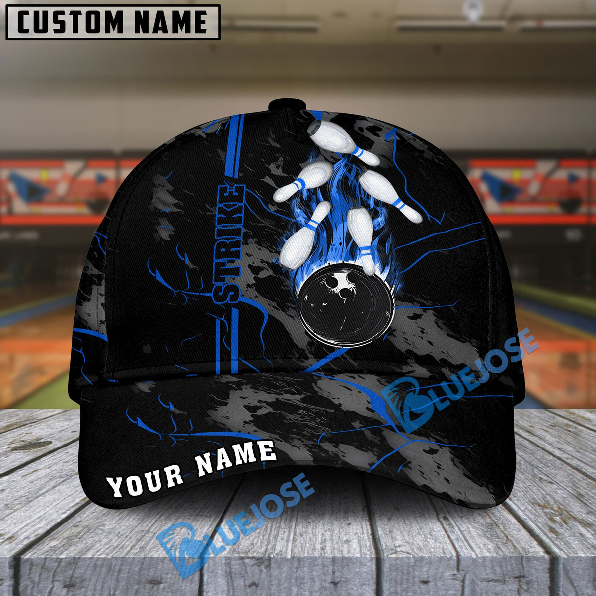 BlueJoses Bowling And Pins Strike The Blood Multicolor Personalized Name Cap