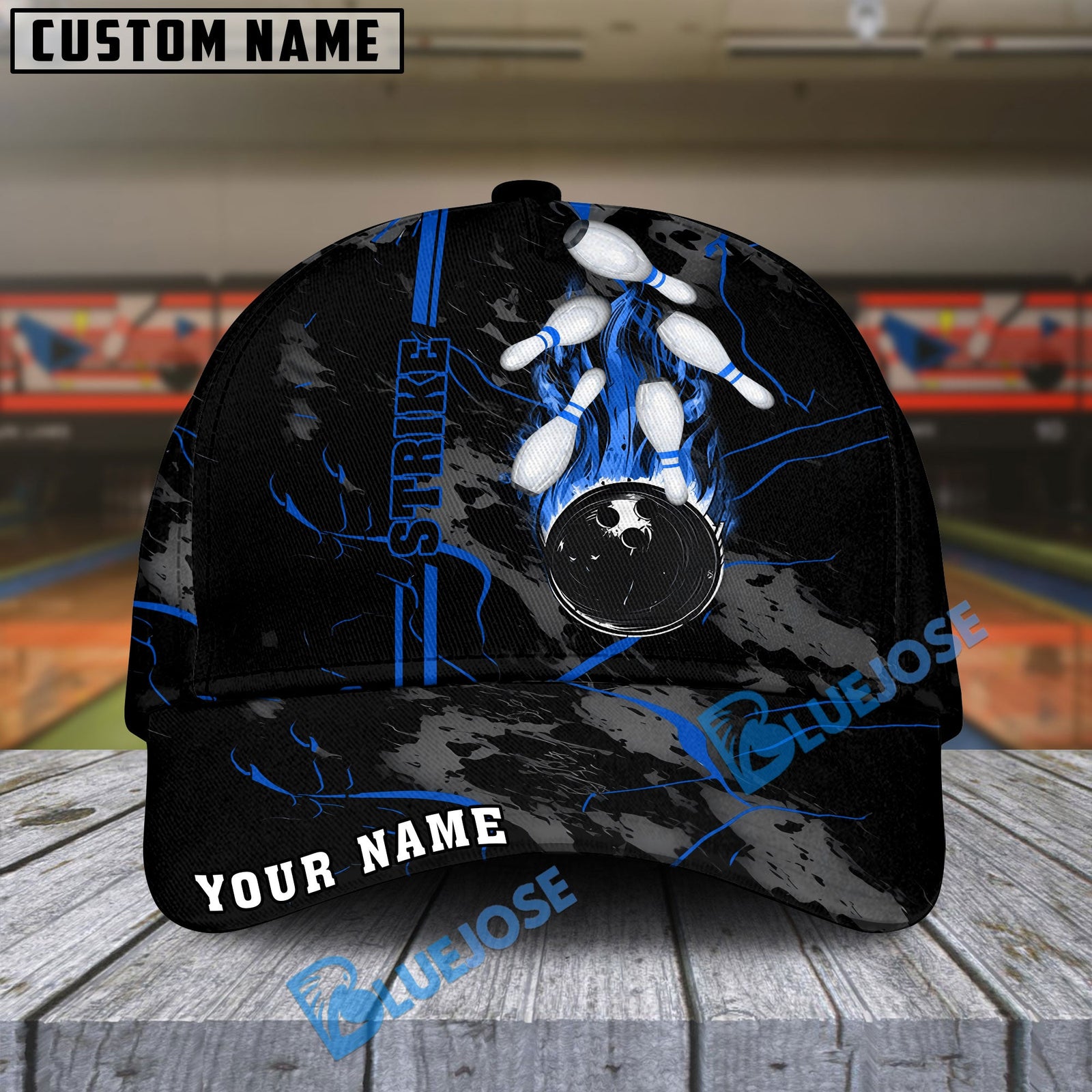 BlueJoses Bowling And Pins Strike The Blood Multicolor Personalized Name Cap