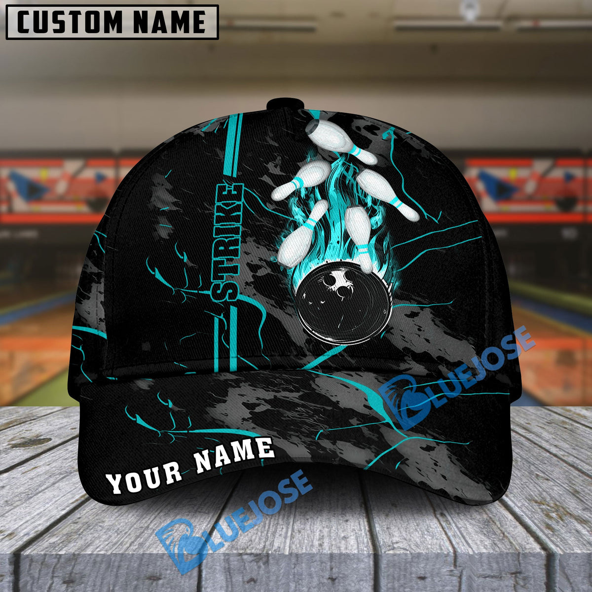 BlueJoses Bowling And Pins Strike The Blood Multicolor Personalized Name Cap