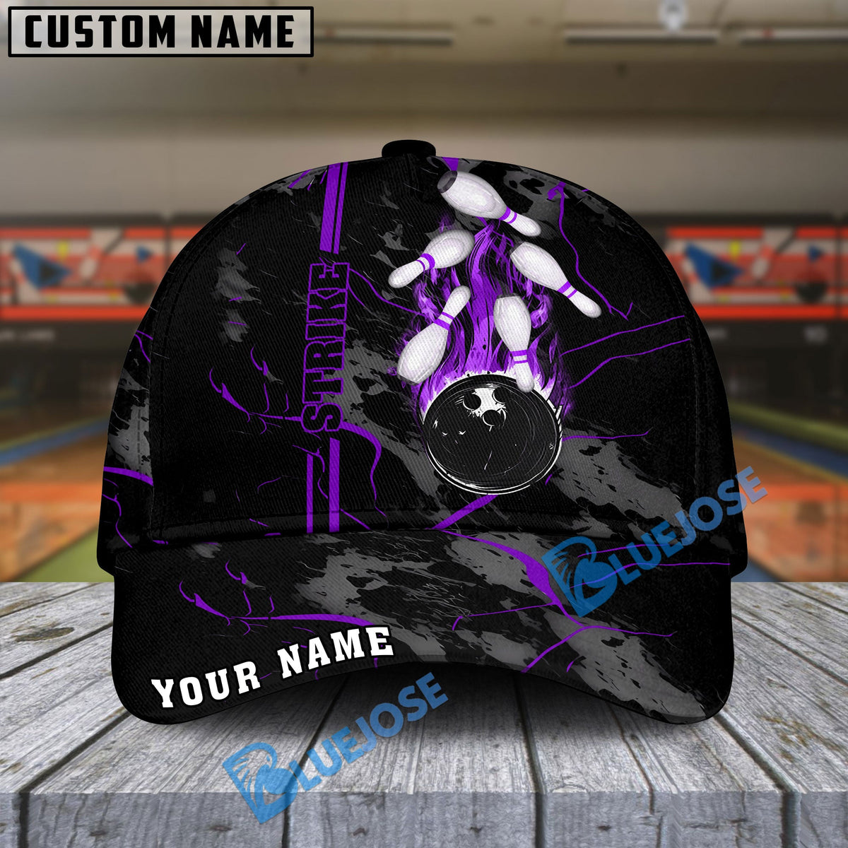 BlueJoses Bowling And Pins Strike The Blood Multicolor Personalized Name Cap