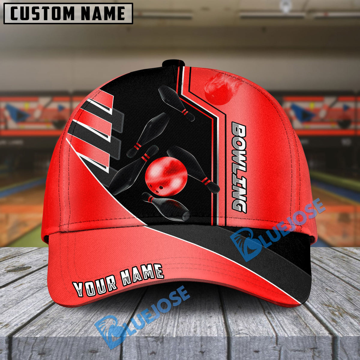 BlueJoses Bowling And Pins  Premium Line Multicolor Personalized Name Cap
