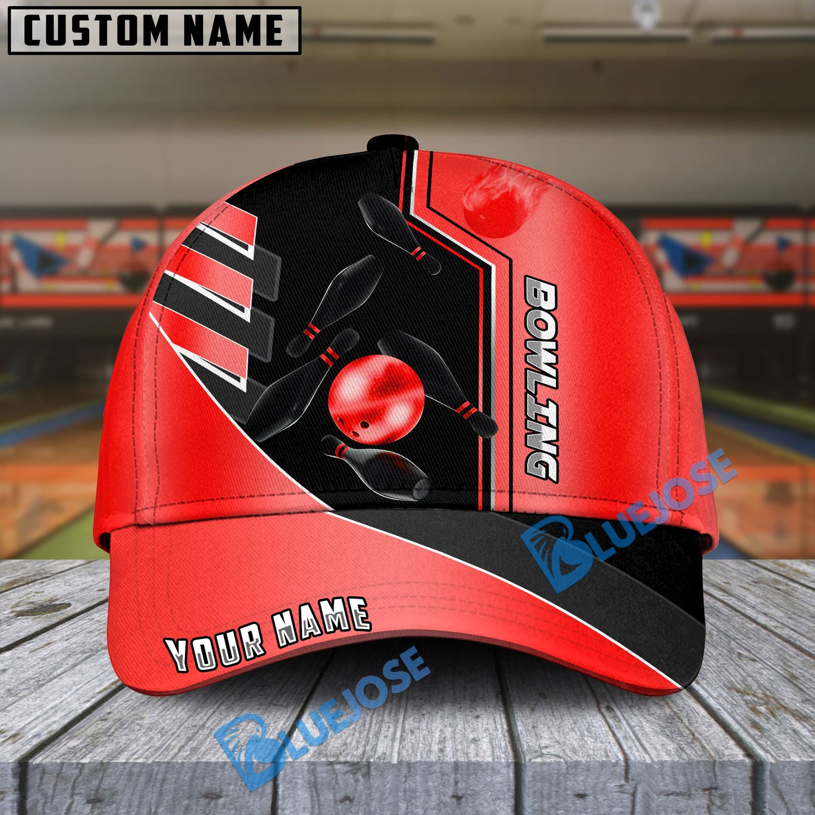 BlueJoses Bowling And Pins  Premium Line Multicolor Personalized Name Cap