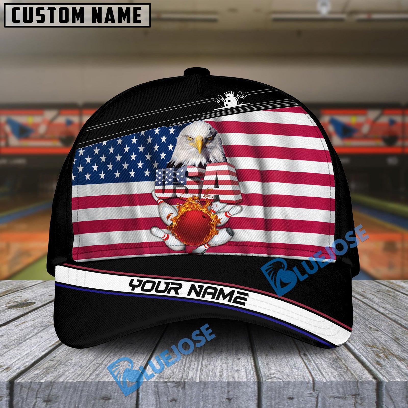 BlueJose Bowling American Eagle Personalized Name Cap