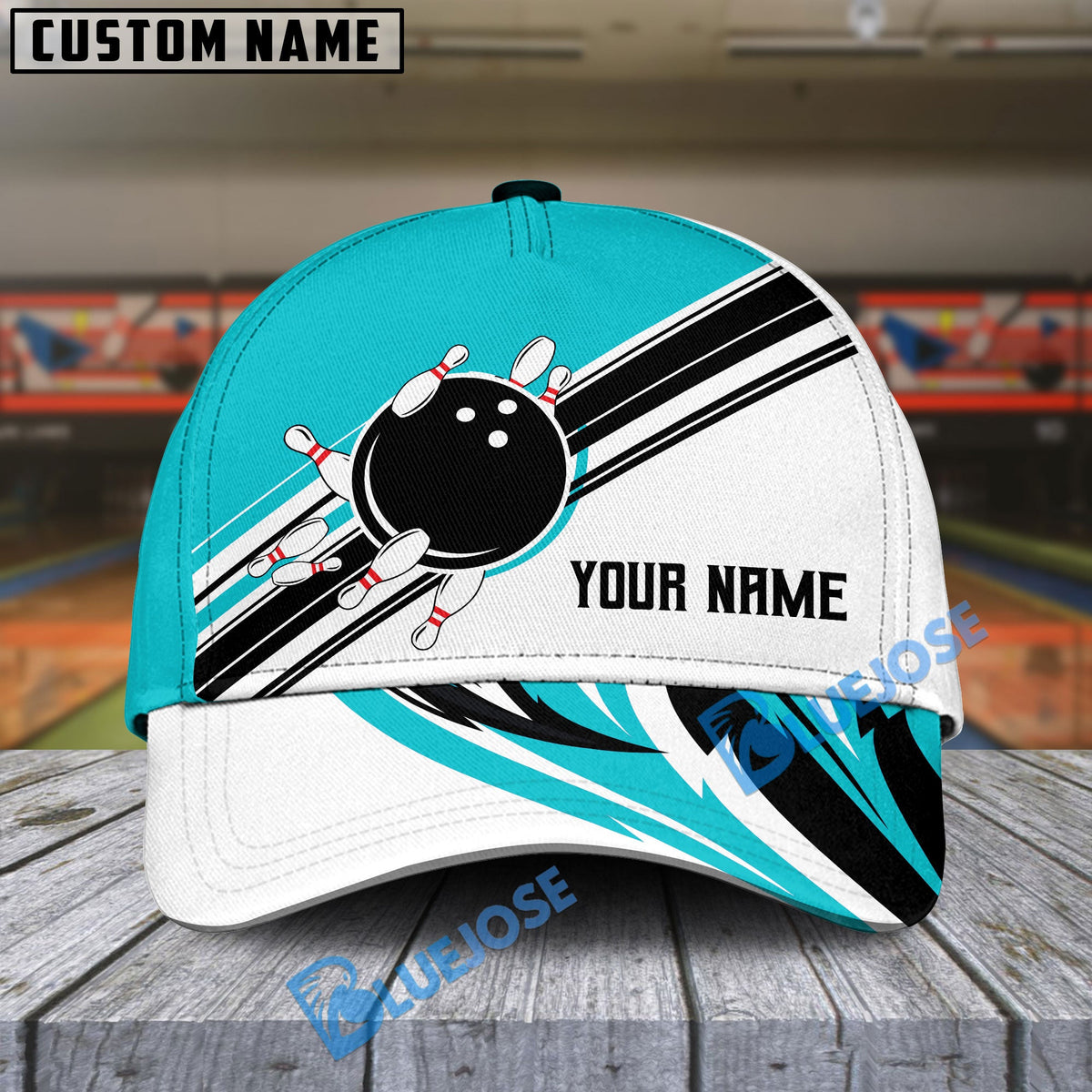 BlueJoses Bowling And Pins Dancing Strike Multicolor Personalized Name Cap