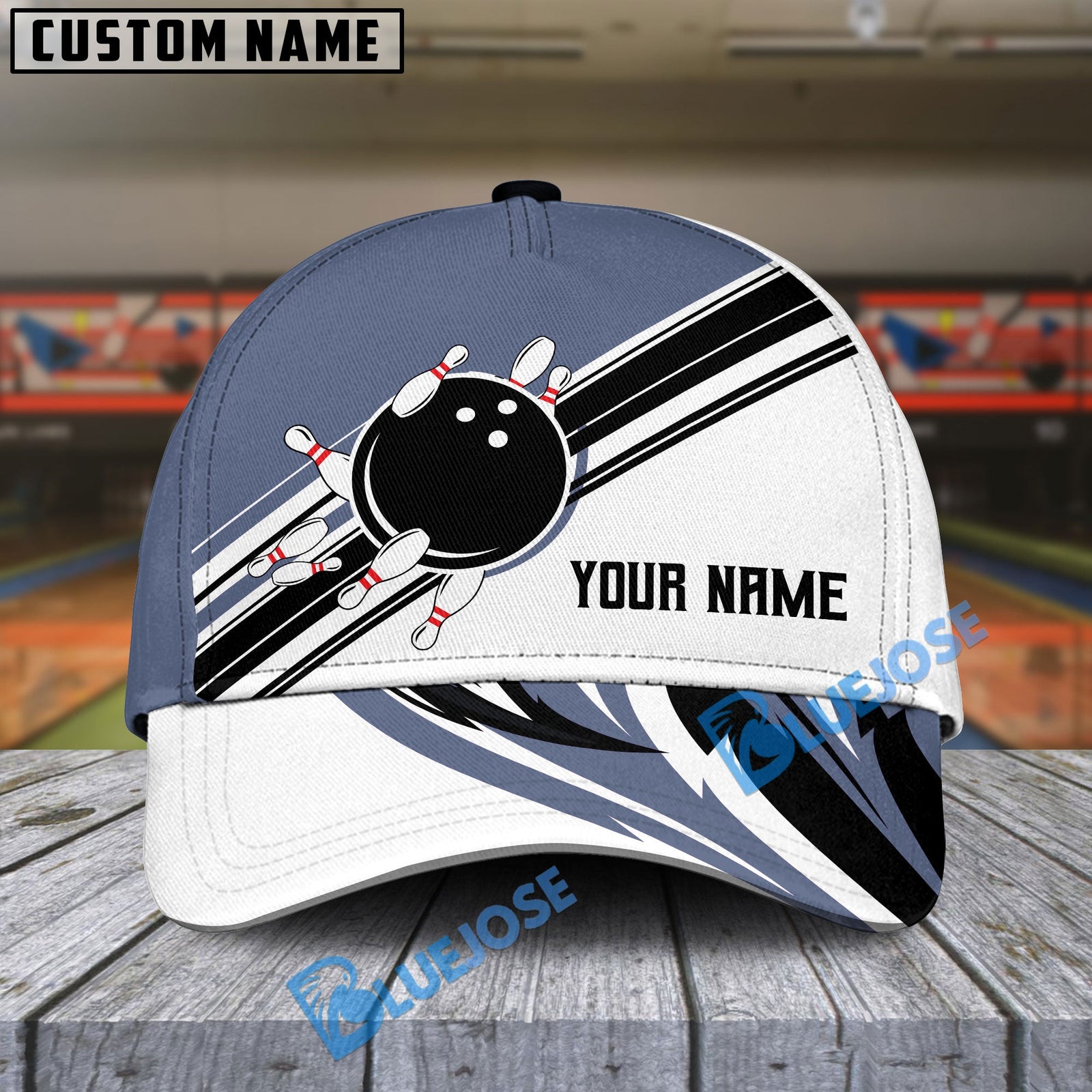 BlueJoses Bowling And Pins Dancing Strike Multicolor Personalized Name Cap