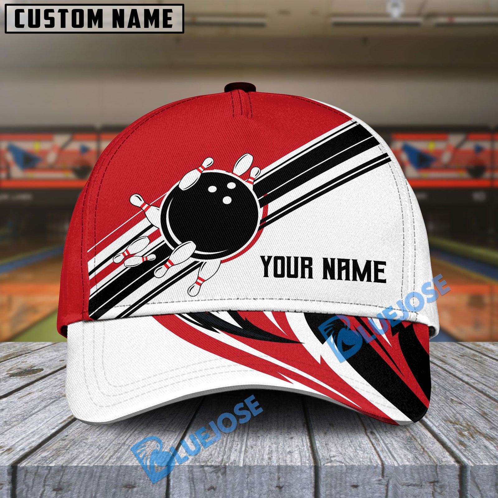 BlueJoses Bowling And Pins Dancing Strike Multicolor Personalized Name Cap