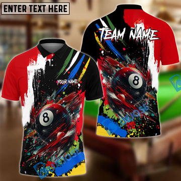 BlueJose Billiards Ball 8 Colorful Paint Style Personalized Name, Team Name Unisex Shirt (4 Colors)