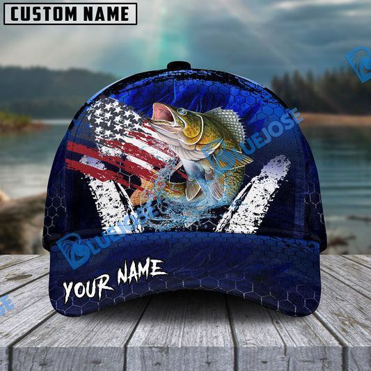 Bluejose Walleye Fishing Dark Blue Scratch American Flag scratch Sport Personalized Cap