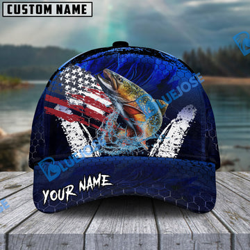 Bluejose Trout Fishing Dark Blue Scratch American Flag scratch Sport Personalized Cap