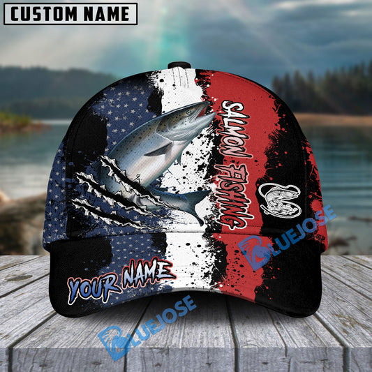 Bluejose Salmon Fishing Paint Scratch American Flag scratch Sport Personalized Cap