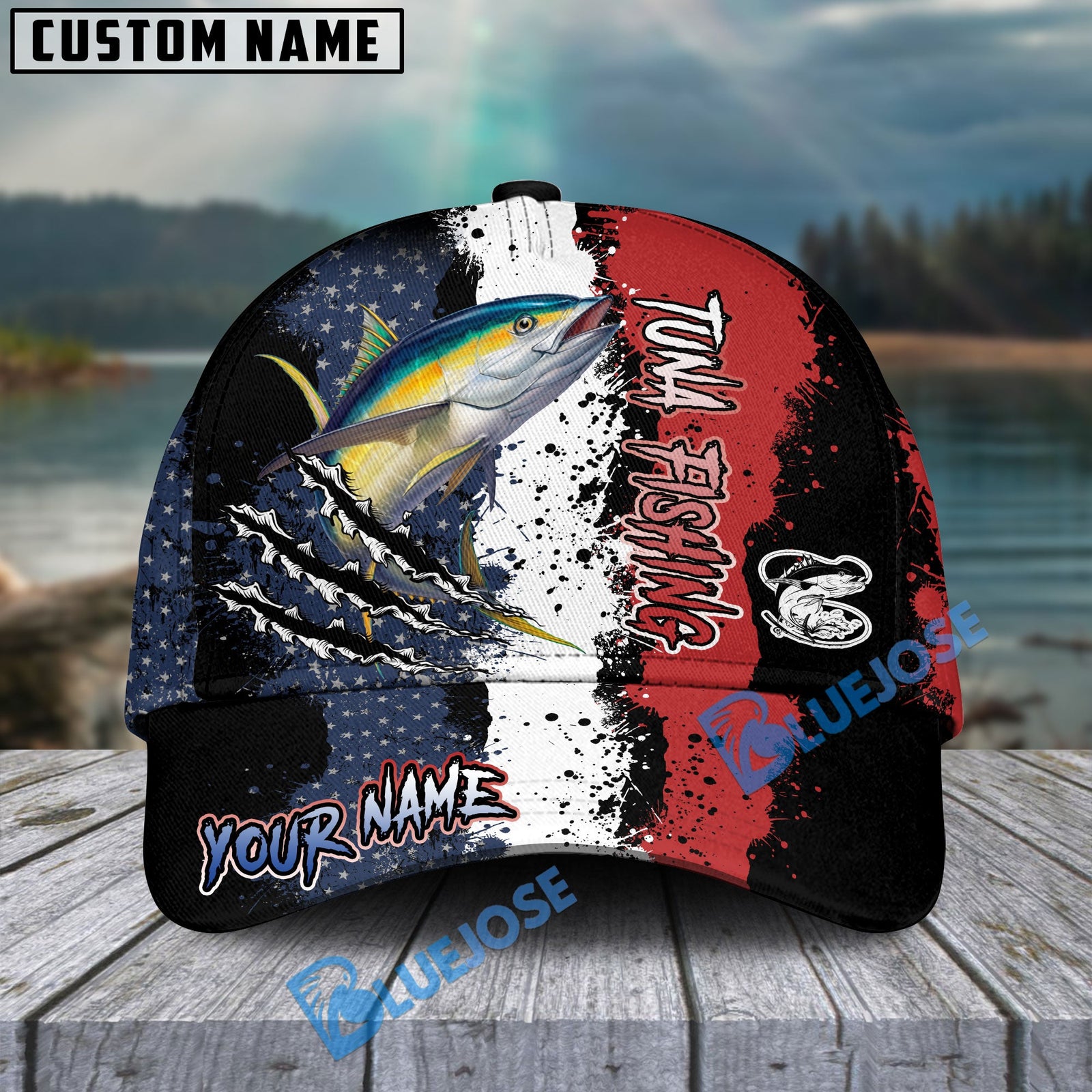 Bluejose Tuna Fishing Paint Scratch American Flag scratch Sport Personalized Cap