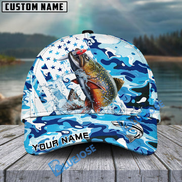 Bluejose Trout Fishing Blue White American Flag Personalized Cap
