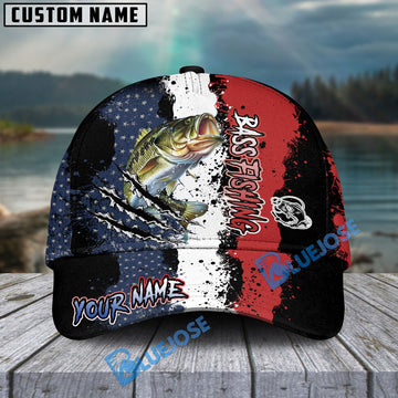 Bluejose Bass Fishing Paint Scratch American Flag scratch Sport Personalized Cap