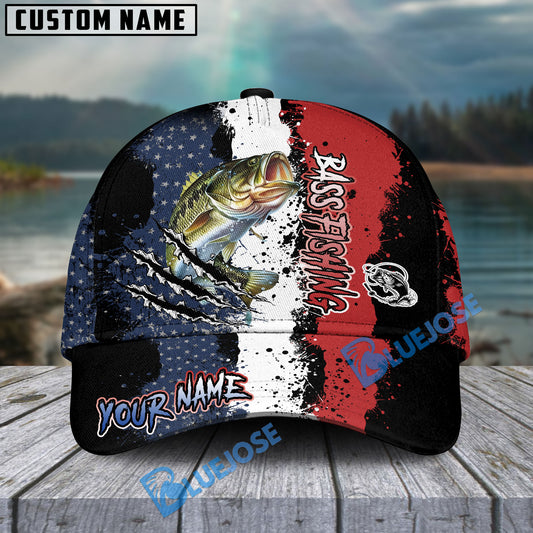 Bluejose Bass Fishing Paint Scratch American Flag scratch Sport Personalized Cap