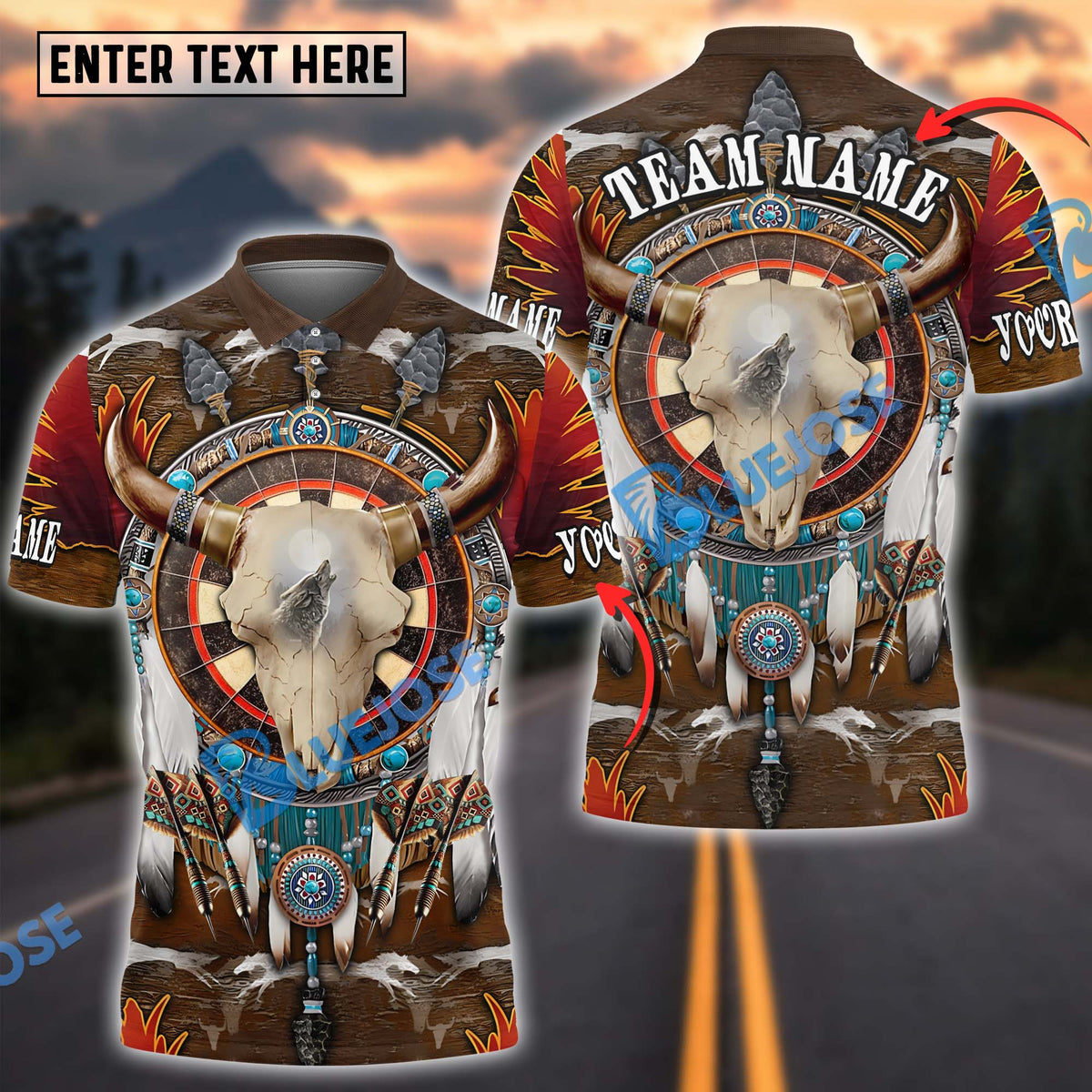 BlueJose Darts Native American Skull Personalized Name, Team Name Shirt