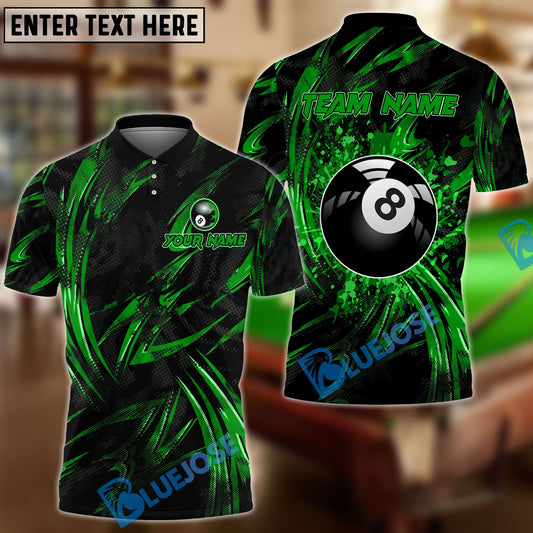 BlueJose Billiards Ball 8 Grunge Curved Fire Personalized Name, Team Name Shirt (4 Colors)