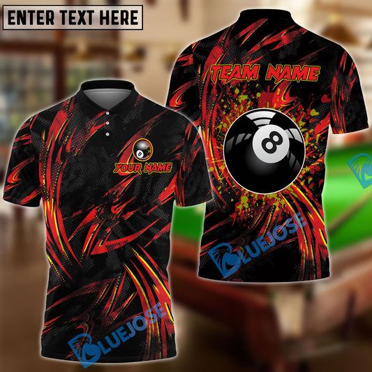 BlueJose Billiards Ball 8 Grunge Curved Fire Personalized Name, Team Name Shirt (4 Colors)