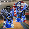 BlueJose Bowling And Pins Flame Eagle American Flag Customized Name, Team Name 3D Shirt (4 Colors)