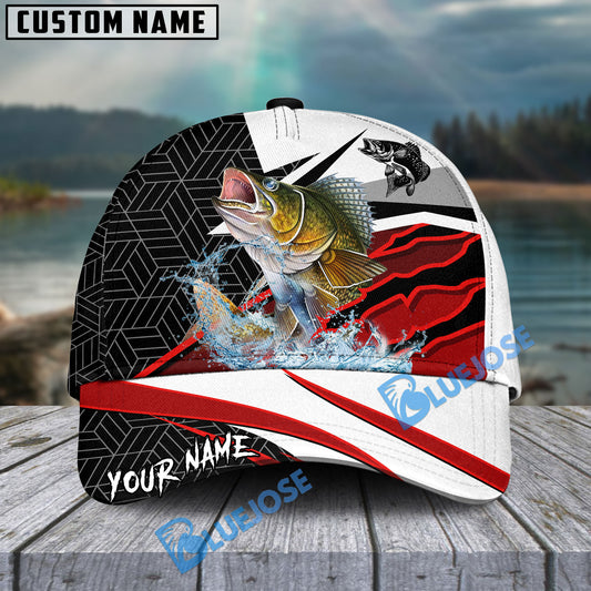 Bluejose Walleye Fishing Red White Scratch Sport Personalized Cap
