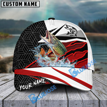 Bluejose Pike Fishing Red White Scratch Sport Personalized Cap