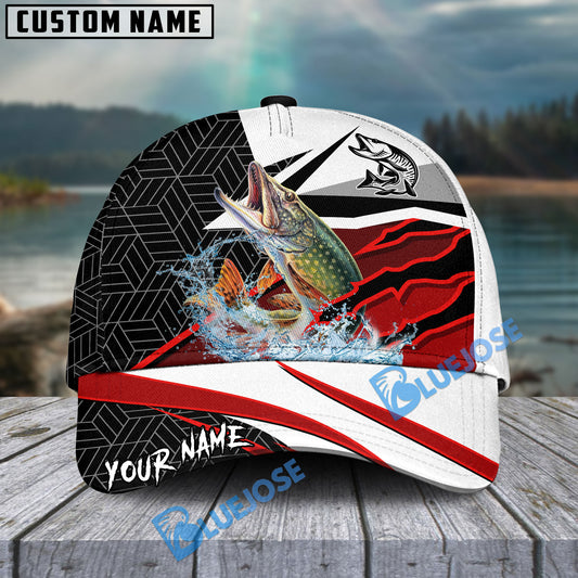 Bluejose Pike Fishing Red White Scratch Sport Personalized Cap