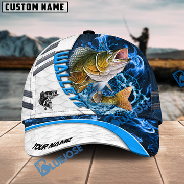 Bluejose Walleye Fishing White Blue Lava Sport Personalized Cap