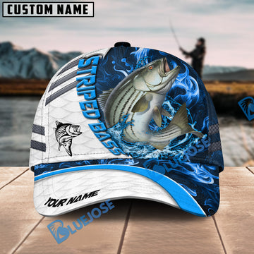 Bluejose Striped Bass Fishing White Blue Lava Sport Personalized Cap