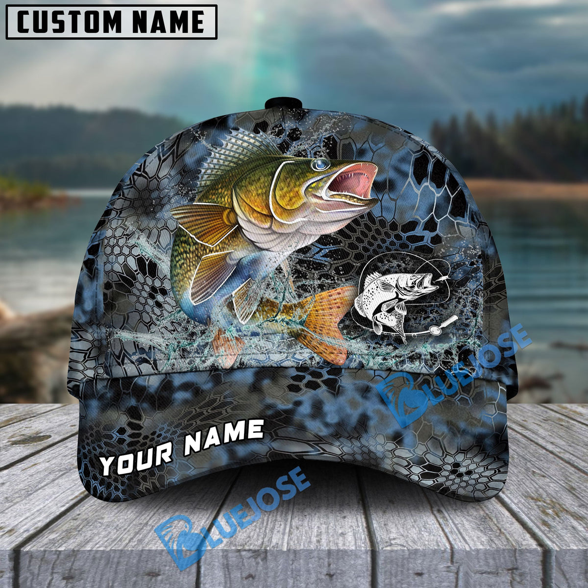 Bluejose Walleye Fishing Blue Kryptek Camo Personalized Cap