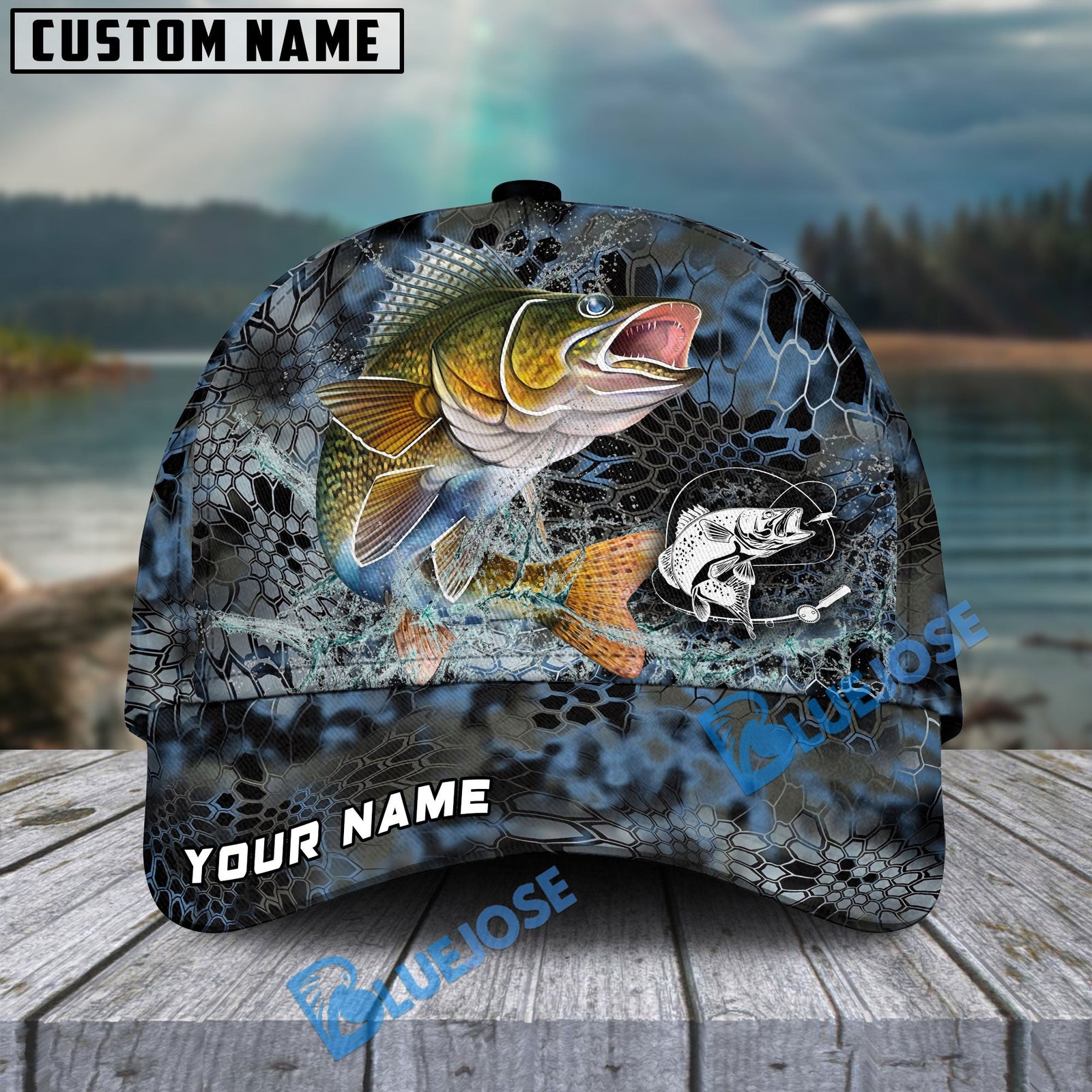 Bluejose Walleye Fishing Blue Kryptek Camo Personalized Cap