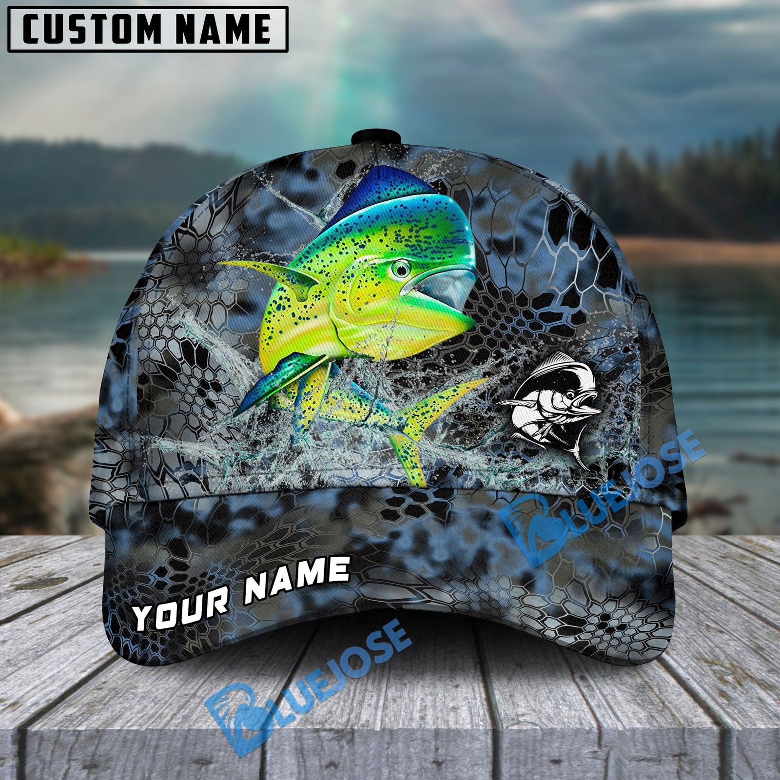 Bluejose Mahi mahi Fishing Blue Kryptek Camo Personalized Cap