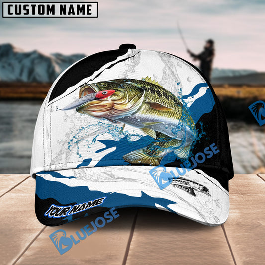 Bluejose Bass Fishing Black White Water Flow Personalized Cap