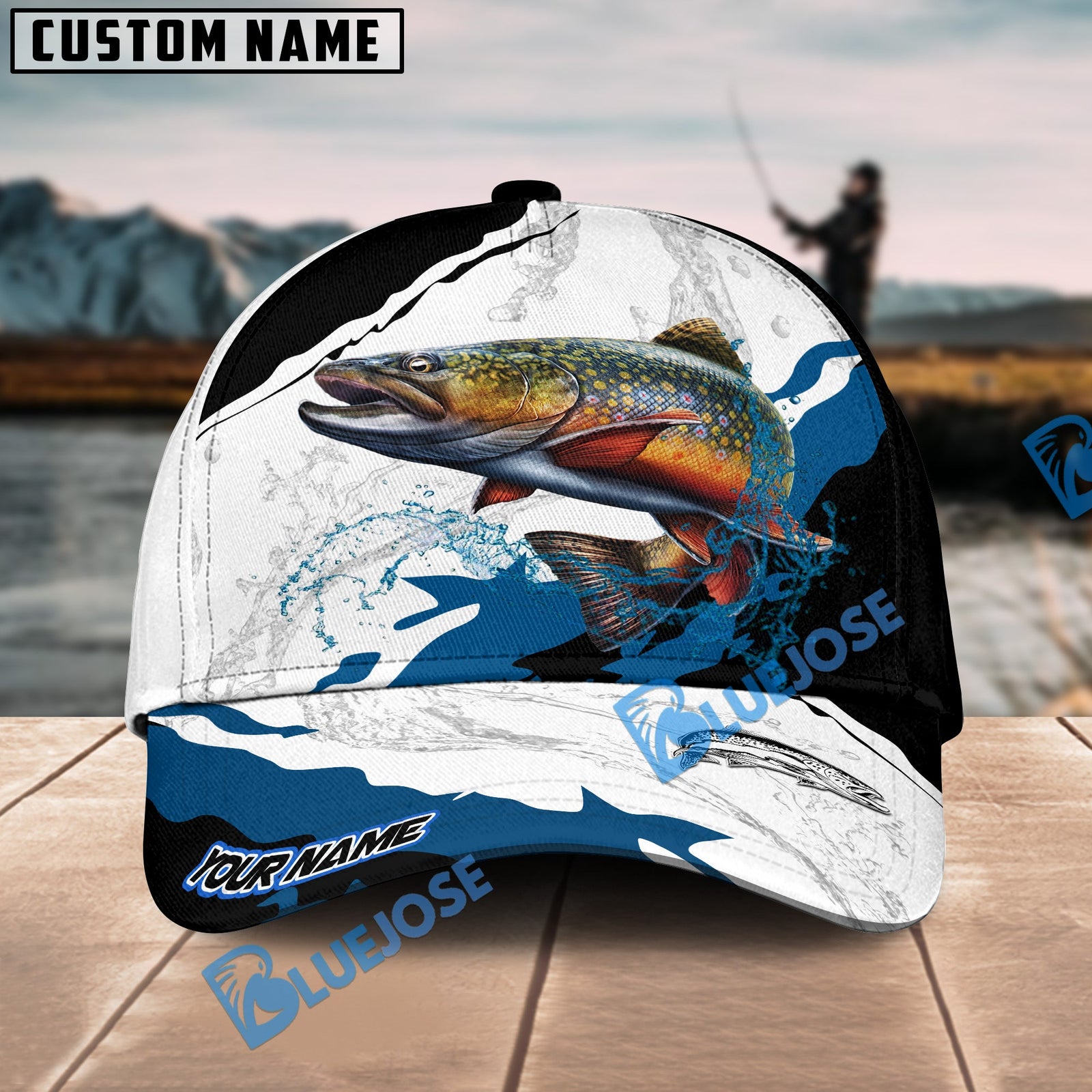 Bluejose Trout Fishing Black White Water Flow Personalized Cap