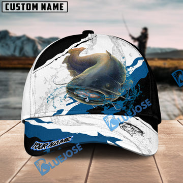 Bluejose Catfish Fishing Black White Water Flow Personalized Cap