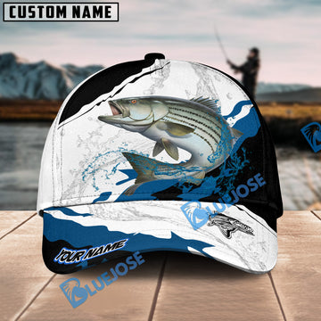 Bluejose Striped Bass Fishing Black White Water Flow Personalized Cap
