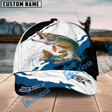 Bluejose Pike Fishing Black White Water Flow Personalized Cap