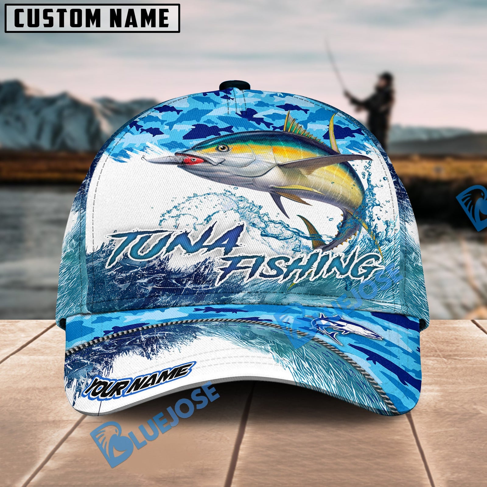 Bluejose Tuna Fishing Blue Water Camo Personalized Cap