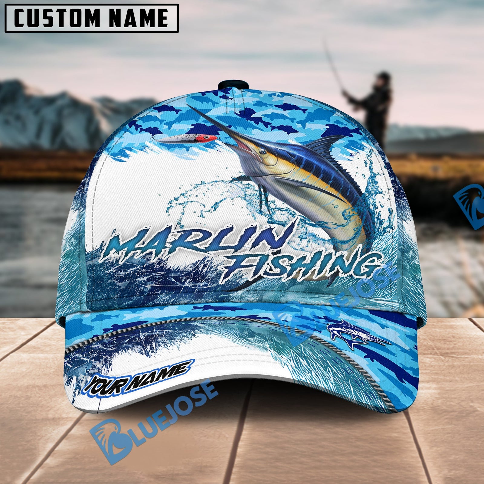 Bluejose Marlin Fishing Blue Water Camo Personalized Cap