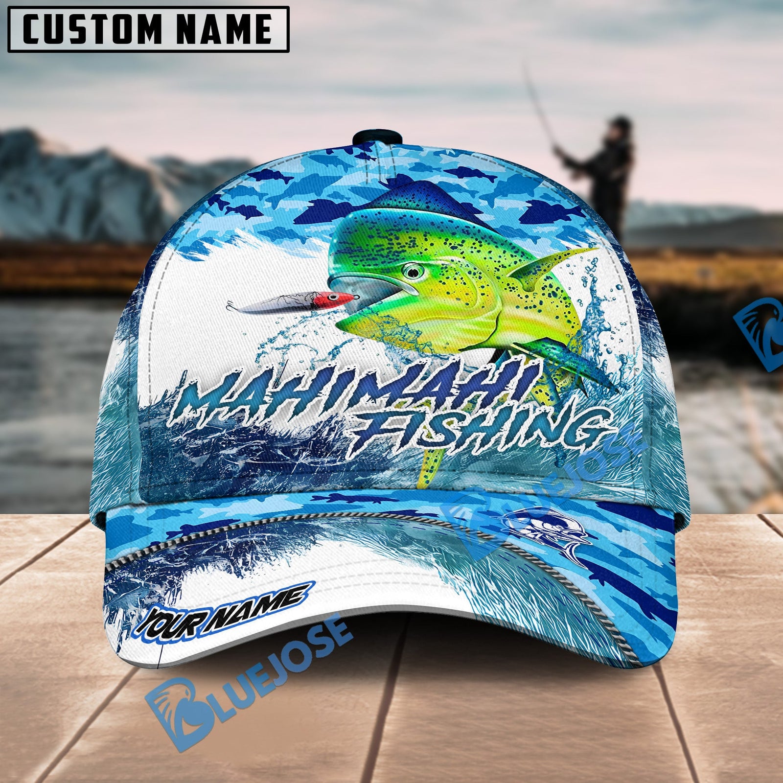Bluejose Mahi mahi Fishing Blue Water Camo Personalized Cap