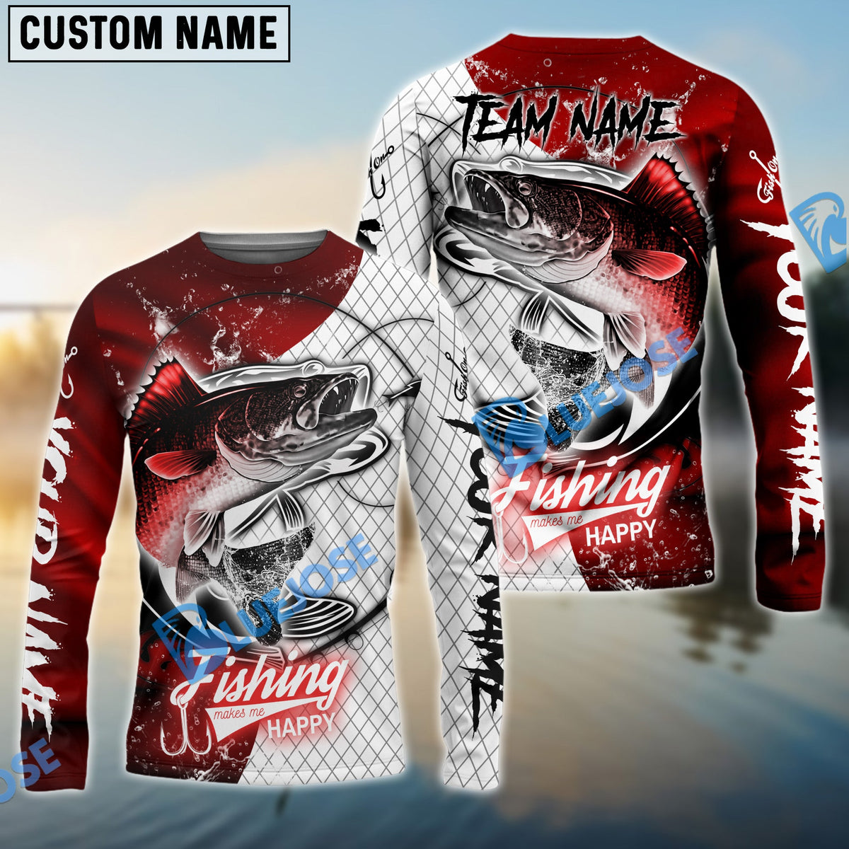 Bluejose Walleye Fishing Dark Red Skin Sport Custom Name &amp; Team Name 3D Shirts