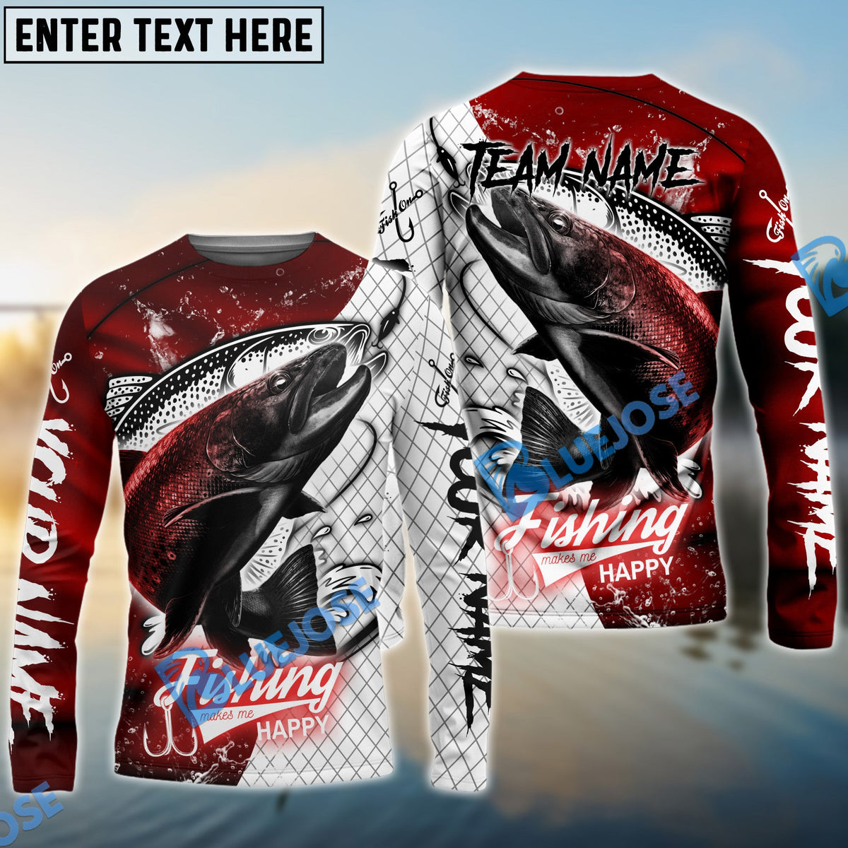 Bluejose Trout Fishing Dark Red Skin Sport Custom Name &amp; Team Name 3D Shirts