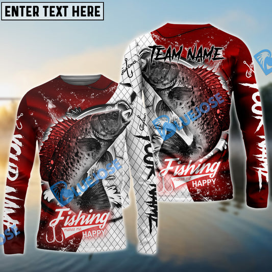 Bluejose Crappie Fishing Dark Red Skin Sport Custom Name & Team Name 3D Shirts